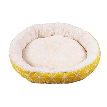 GG Enterprise Small Dog Sleeping Bed Pet Round Cozy Comfortable Bed Nest Yellow Grid-L