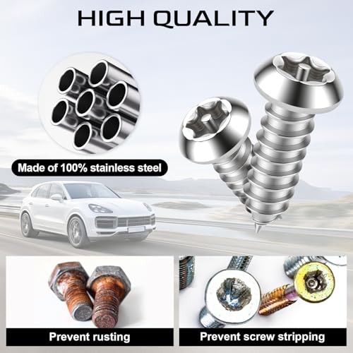 Image of LivTee Anti Theft License Plate Screws Set for Securing Frames and Covers, License Plate Bolts, M6 (1 /4 inch) Tamper Proof Screws, Fastener Nut, Caps Cover for Front Rear Frame Holder Mounting - Silver