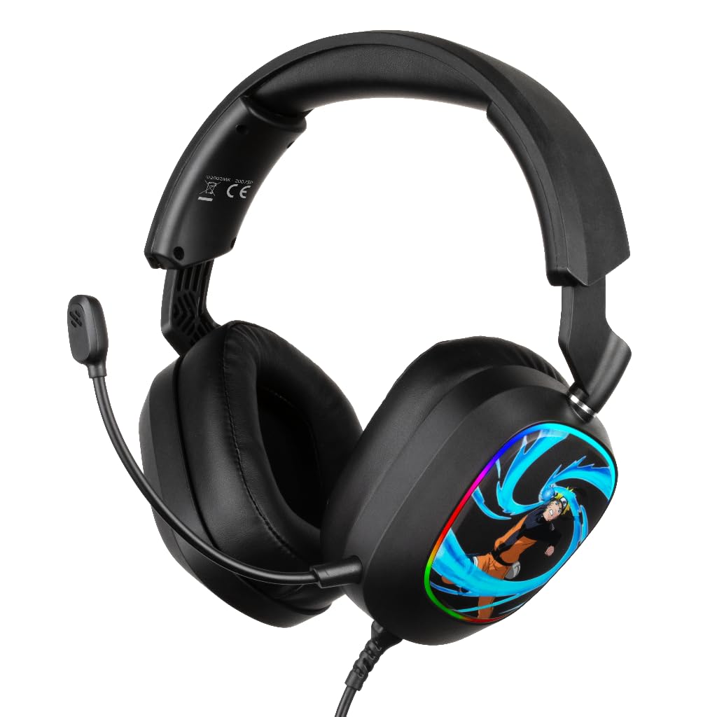 Konix Naruto Shippuden Gaming-Headset mit Kabel 7.1 für PC - 50 mm Lautsprecher - Mikrofon - 2 m USB-Kabel - LED-Hintergrundbeleuchtung - Motiv Naruto Rasengan - Schwarz