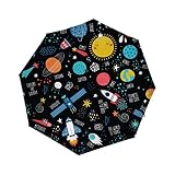 Auto Open Close Umbrella Childish Space Star Planets Rocket Cute Folding Umbrella Sun Rain Compact U