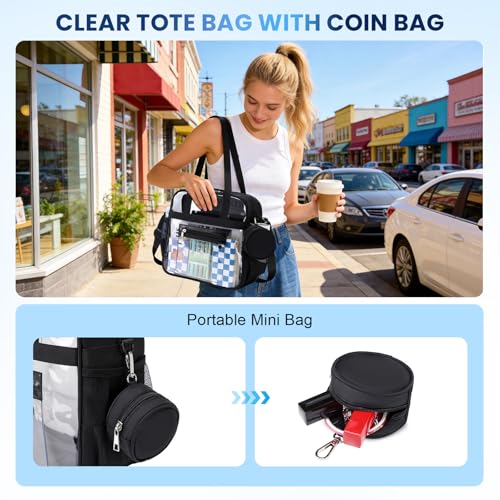 Image of Clear Tote Bag 12x6x12 Stadium Approved Transparent Crossbody Bag with Multi Pockets for Sports Concerts