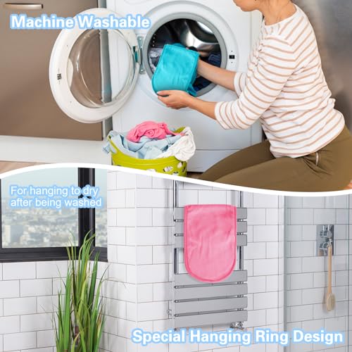 Amabro Makeup Remover Cloth, 4pcs Reusable Face Wash Cloths Washable Make up Facial Remover Pads Ultra Soft Microfiber Cleansing Towels, 15.7 x 6.69 in(Narcissus green, Blue, Pink, Dark purple) - Image 6