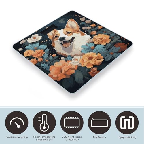 Báscula digital de baño con diseño patrón de corgi miniatura 3