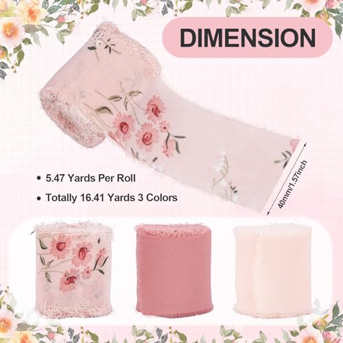 Ruban mousseline de soie rose imprimé à franges artisanales pour créations de luxe
