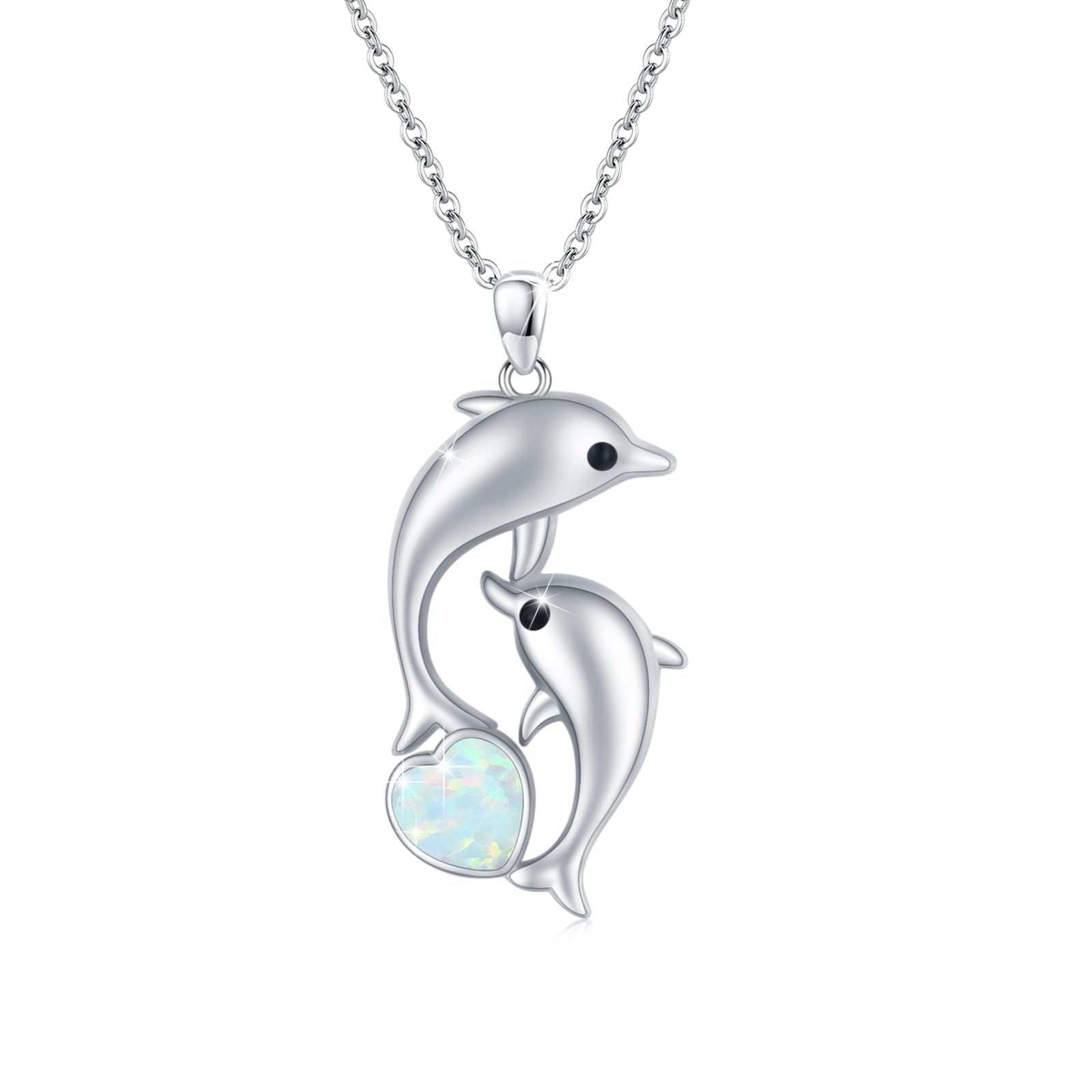 REDSUN Silber/Gold Delphin Anhänger Halskette Damen 925 Sterling Silber Blau Herz Kristall/Mondstein Kette für Frauen Mädchen– Geschenk Geburtstag Muttertag Weihnachten Abschluss Freundin Mutter