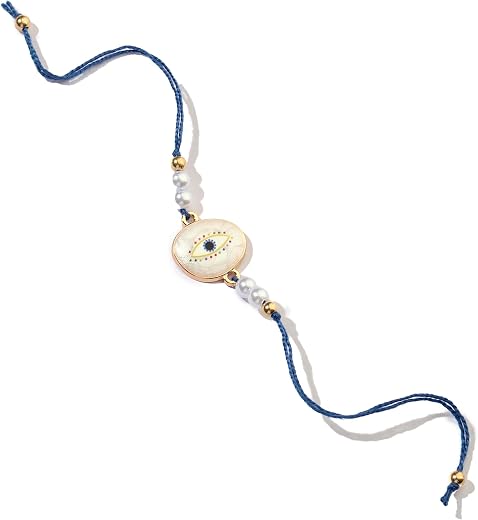 SALTY Mens Guardian Gaze Pearl Evil Eye Designer Thread Bracelet | Festive Stylish Hand Band Gift Pack for Sister, Jewelry...