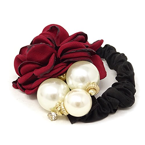 Honbay 4Pcs Korean Fashion Pearl Hair Rope Rose Flower Hair Band Elastic Hair Tie #TOP4