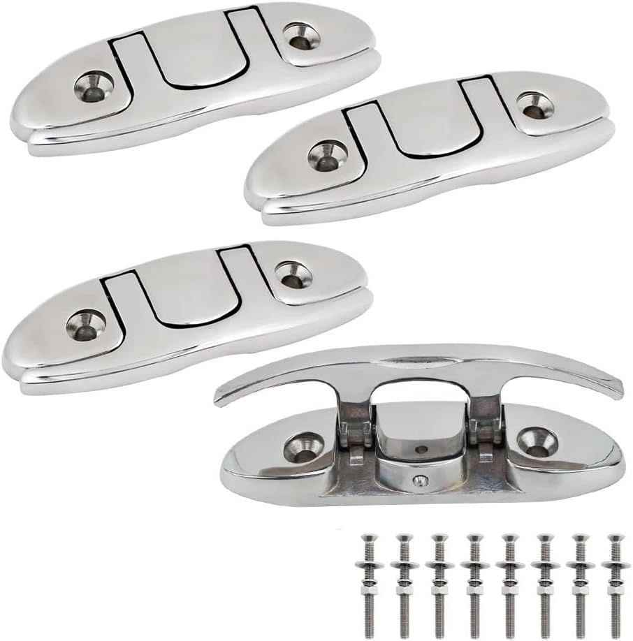 Boat Folding Down Dock Cleat 316 Stainless Steel Flush Mount Rope, Flip Up Dock, Marine Accessories, 4.5 in, 4 PCs