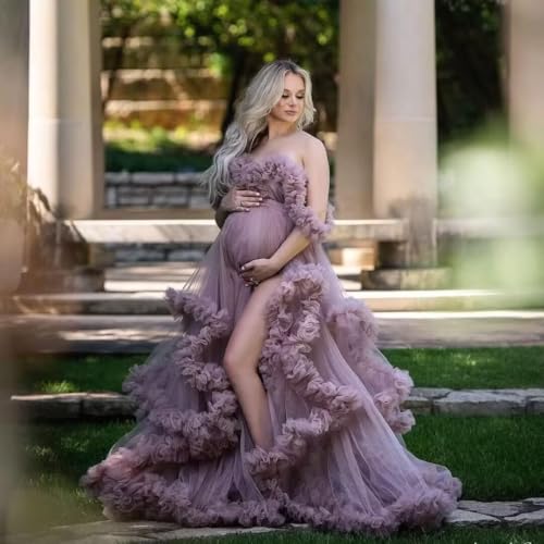 Puffy Tulle Robe for Maternity Photoshoot Ruffles Bridal Lingerie Bathgown Baby Shower Dress2
