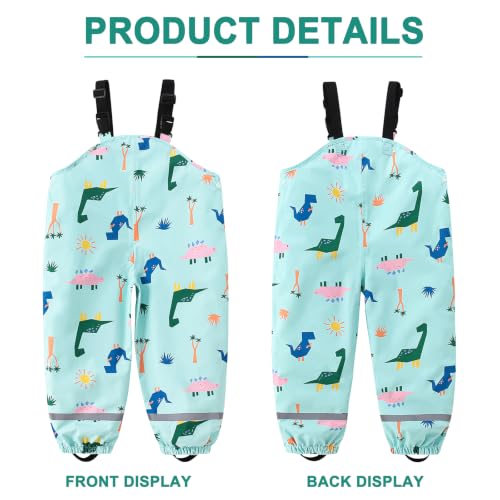 Image of Toddlers Waterproof Rain Bib Pants, Boys Girls Rain Pants Kids Cartoon Rain Trousers Lightweight Mud Pants Rainwear