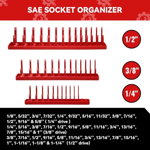 AIUITIO 3PCS Socket Organizer Tray Set, SAE Socket Storage Trays, 1/4-Inch, 3/8-Inch & 1/2-Inch Drive Deep and Shallow Socket Holders for Toolboxes by AIUITIO - Image 5