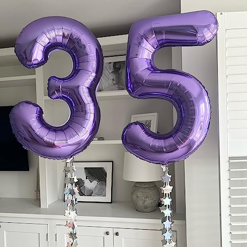 Image of Number 45 Purple Balloons 40 Inch Giant Purple Foil 45 Helium Balloons for 45th Purple Birthday Party Supplies 45th Anniversary Events Decorations