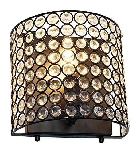 Image of Elegant Designs SC1000-BLK Elipse 1-Light Contemporary Modern 8 inch Crystal and Metal Wall Sconce Lighting Fixture for Bathroom Vanity Hallway Powder Room Dining Room Living Room Bedside, Black