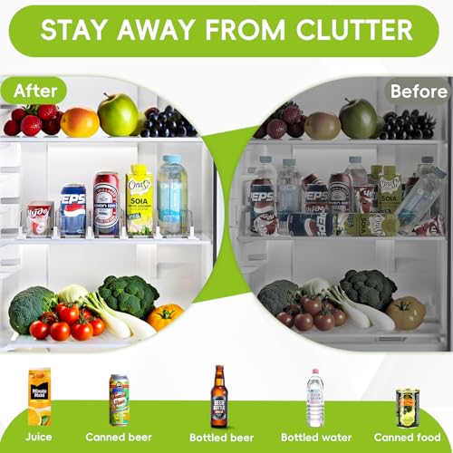 Soda Can Dispenser for Refrigerator,Self-Pushing Drink Organizer for Fridge, Width Adjustable Fridge Organization, Beer Pop Can Water Bottle Drink Dispenser for Fridge (15.1\"D) White (White, 6 Row) - Thumbnail 4