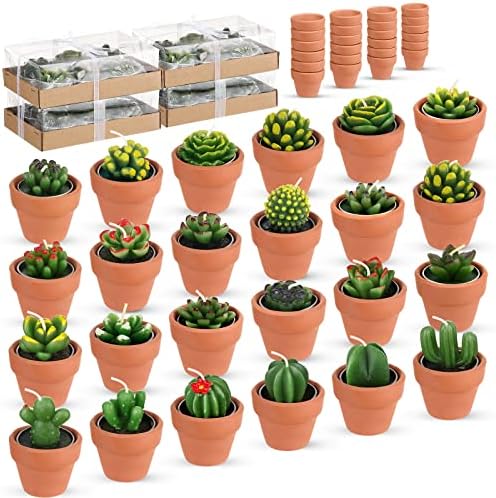 24 Pack Succulent Candles Cactus Tealight Candles Bulk Mini Cactus Candles with Terracotta Pot Novelty Handmade Delicate Stylish Plant Candles for Baby Shower Birthday Wedding Party Favors Home Decor