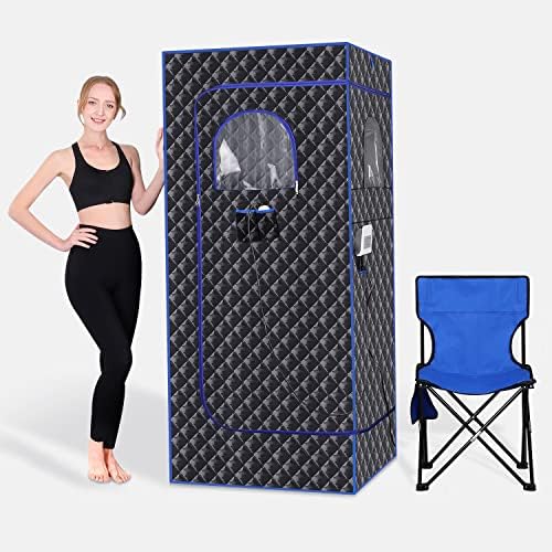 Linego Portable Infrared for Home Spa, Infrared Sauna Tent for Detox, One Person Sauna with Heating Foot Mat, Wired Controller and Portable Chair(Infrared Black)