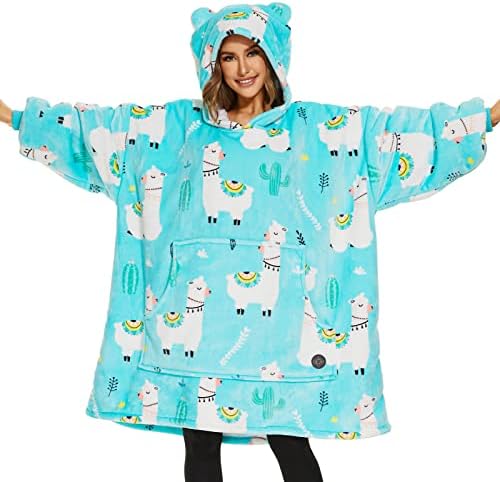 THREE POODLE Oversized Blanket Hoodie, Sherpa Fleece Wearable Blanket Sweatshirt for Adults Kids, Warm Soft Cozy Hooded Blanket Women Men Kids, One Size Fit All