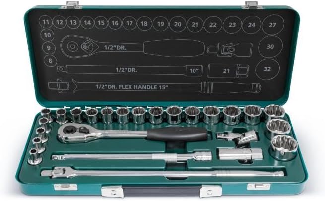 SATA ST09092ME-12 12 Square Socket Wrench Set 0.5 inch (12.7 mm) Drive (25 Pieces)