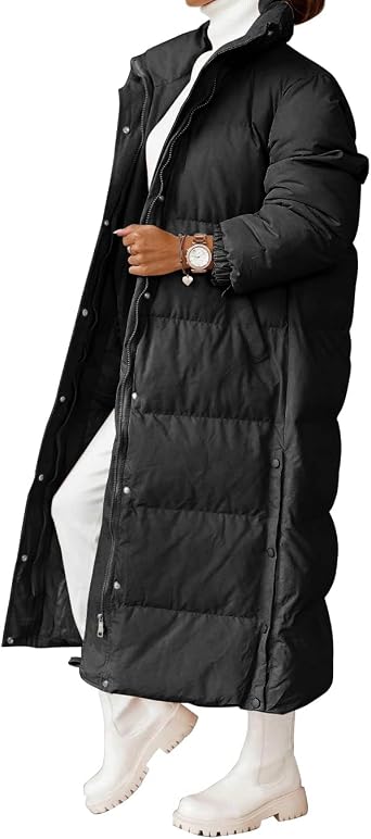 Zwurew Women's Quilted Lightweight Long Puffer Coat Jacket Thickened Winter Coats Zip Up Baggy Down Outerwear