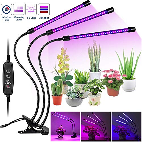 Geenber - Luces LED de cultivo para plantas de interior, 18 W, 40 bombillas de lámpara LED, 3 modos de temporizador (3 H/6 H/12 H), 5 niveles regulables, lámpara de crecimiento