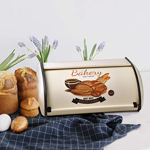 Sotech Bread Box Kitchen Stainless Metal Container For Storage Bin Countertop Keeper Rustic Holder Vintage Airtight Counter With Roll Top Farmhouse Bread Boxes(Cream White) #TOP4