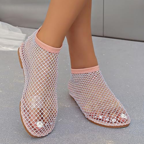 2025 Ultra Comfortable Mesh Flats for Women, Shiny Gem Mesh Ballet Flats, Sexy Slip on Stretchy Rhinestone Fishnet Sandals4