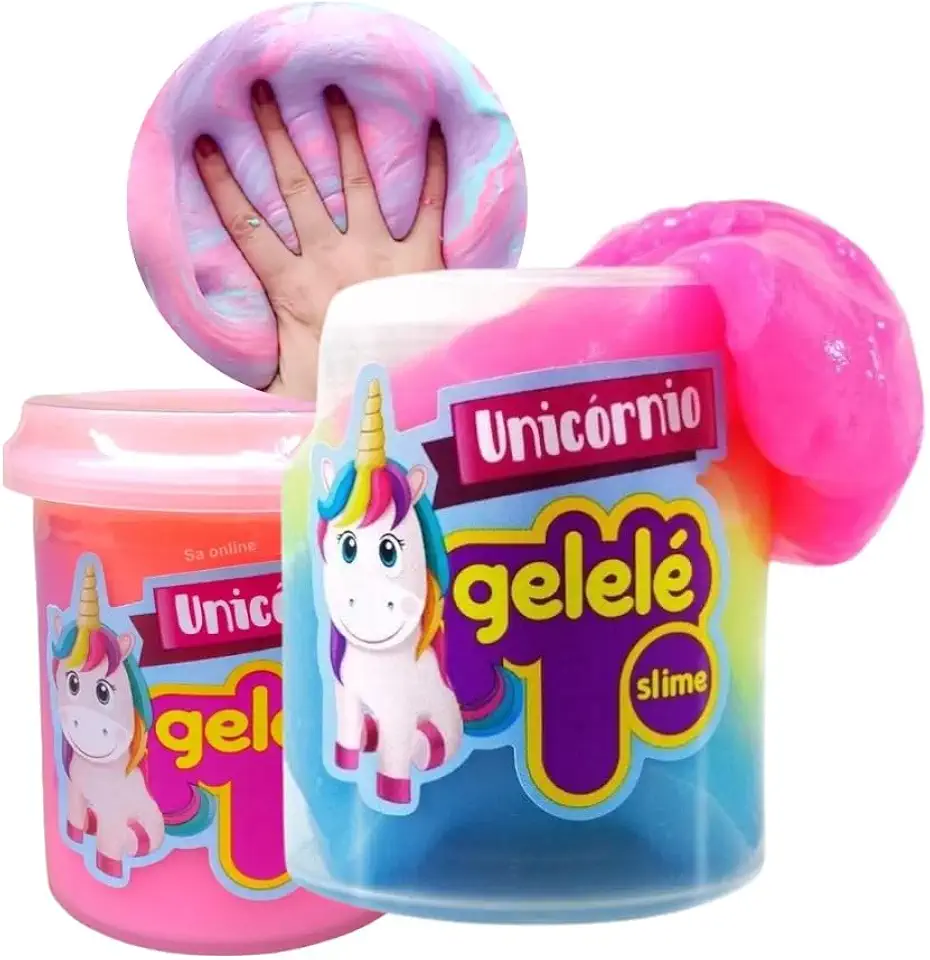 Slime De Unicórnio Gelelé Massinha Meleca Balde Tradicional Brinquedo Diversão Coloridos (Kit 2 Potes Com 152 Gramas)