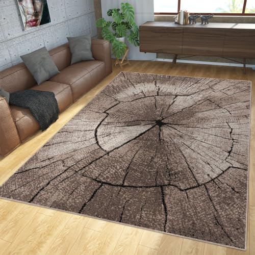 Teppich Modern Edel mit Konturenschnitt Baumstamm Natur Design Grau Braun Beige, Größe:140x200 cm