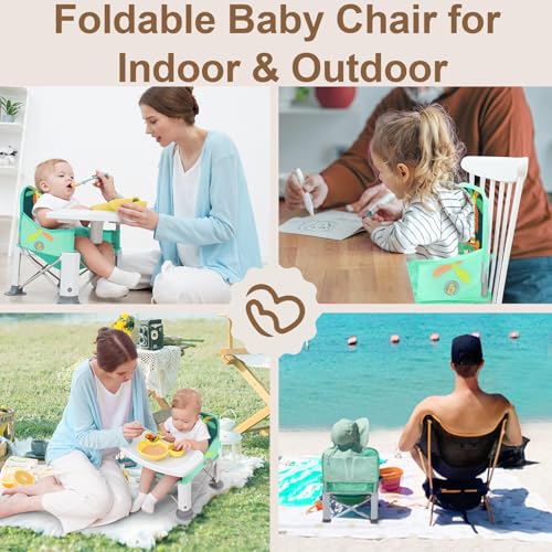 Baby Travel Booster Seat with Double Tray, BabyBond Upgraded Toddler Portable Baby Chair, Booster Seat for Dining Table, Stable and Foldable Booster Baby Chair for Indoor/Outdoor use (Cyan) by BabyBond - Image 5