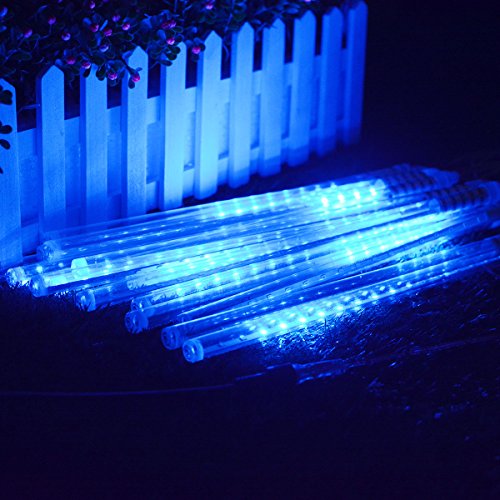 Vmanoo Led Outdoor, 8 Tube Meteor Shower Rain Lights Solar Powered Icicle Raindrop Snow Falling, Cascading Lighting For Garden Outdoor Patio Holiday Party Halloween Decoration (Blue) #TOP3