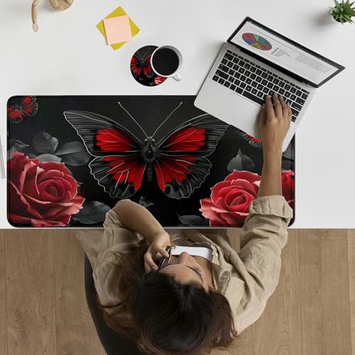 Mouse Pad de escritorio 80x30 cm diseño mariposa rojo miniatura 2