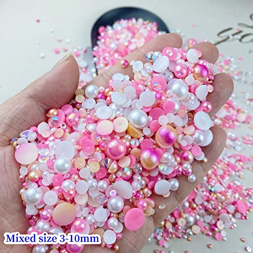 Xinhongo 250G Mix Resin Rhinestones Half Round Pearls Flatback Rhinestones Pearl Beads For Crafts Multi Size 3Mm-10Mm Half Pearl Rhinestone For Crafts,Nail Art,Clothes Shoes(Pink Series) #TOP2