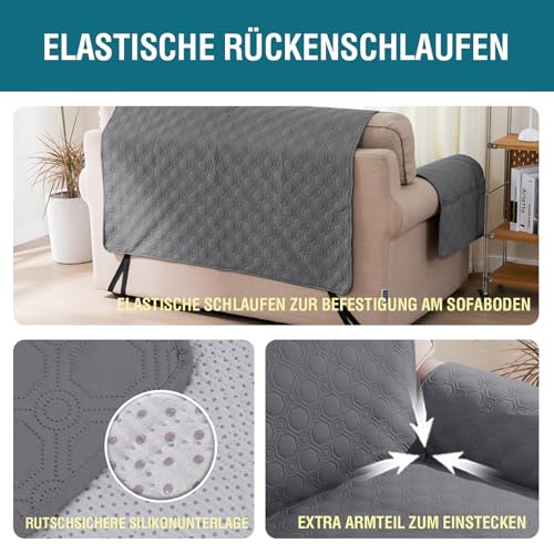 BellaHills Wasserdicht Sofaüberzug Übergröße 2 Sitzer (51x140cm), Waschbar Sofaüberwurf für Kinder, Weicher Möbelschutz Couchbezug mit Gummiband, Grau
