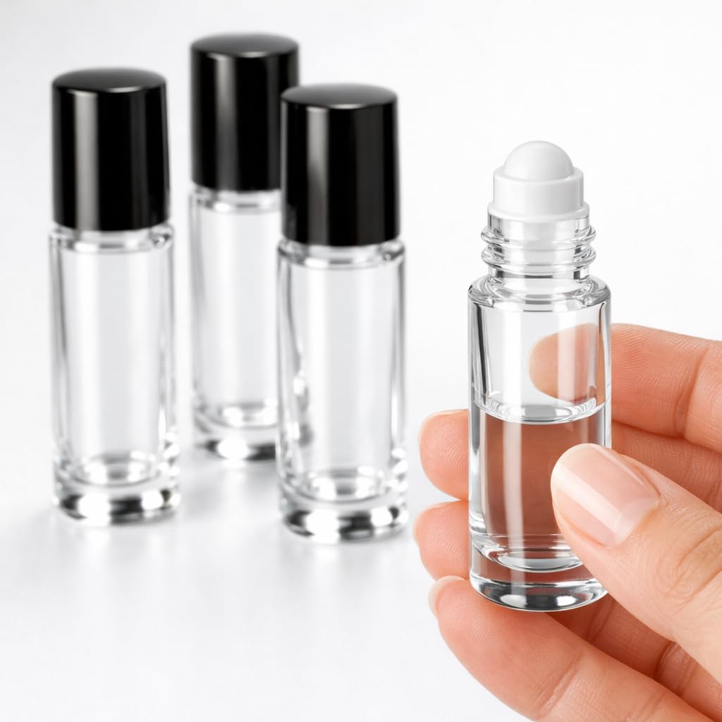 roll on empty refillable glass bottles - present your oils in an elegant clear bottle - durable glass material in affordable price bottles - 30 ml size roller (pack of 4)