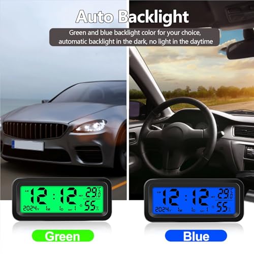 Timloon Car Dashboard Clock with Automatic Backlight at Night(Green & Blue), Temperature and Humidity Monitor, 12/24 Hour Format Time, Calendar, Solar Power and Type C Cable Charging for Car Truck by Timloon - Image 2