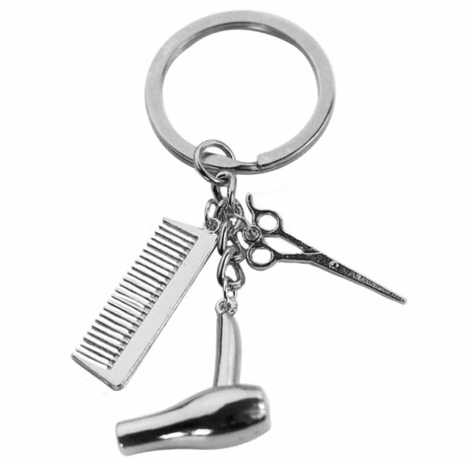 3 in 1 Classic Hairdresser Keychain, Hair Salon Hairstylist Keychain with Scissors, Comb, Hair Dryer