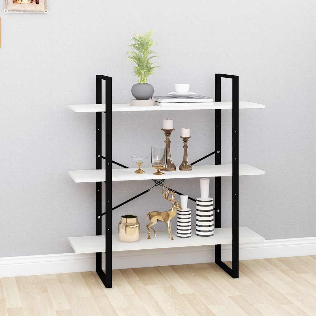 Bücherregal aus Massivholz Kiefer Weiß 100x30x105 cm, 3 Böden Standregal für Wohnzimmer, industrielles Design, robust und langlebig, einfache Reinigung mit feuchtem Tuch