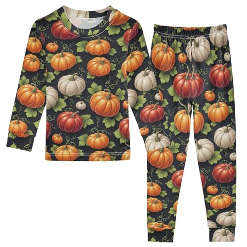 Pajama Sets Long Sleeve Pumpkin Black Background Soft Comfy Sleepwear 2 Piece PJS 3-8T