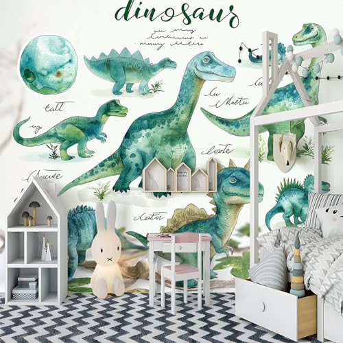 Papier peint intissé premium dinosaure vert clair avec impression d'art