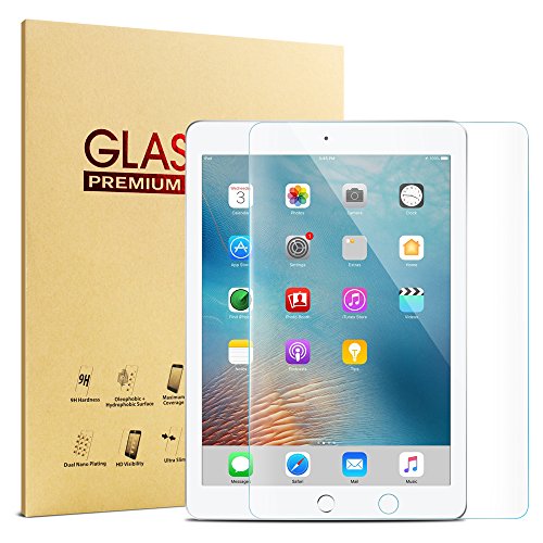 iPad Tempered Glass Screen Protector for New 2018 2017 iPad 9.7 inch/iPad Pro 9.7 / iPad Air 2 / iPad Air, KVAGO High Definition Clear 9H Hardness Scratch Resistant Screen Protector
