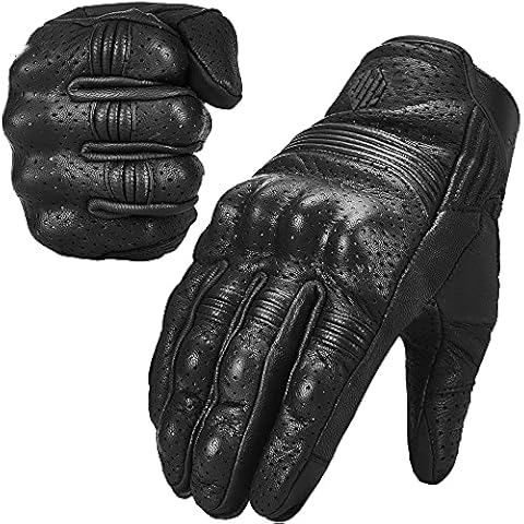 ILM Goatskin Leather Motorcycle Motorbike Powersports Racing Gloves Touchscreen for Men and Women Model DN01(XL, Black Perforated) Cover