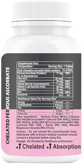Iron Tablets Women Teenager Girls – 60 Chewables (Pack of 1)
