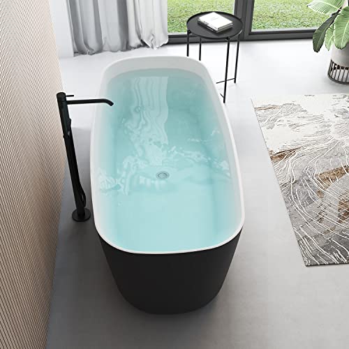 Image of 59 inch Lucite Acrylic Freestanding Bathtub, Rectangular Shape Contemporary Soaking Tub with Toe-tap Chrome Center Drain, Slotted Overflow, cUPC Certified, Matte Black