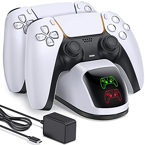 PS5 Charging Station, PS5 Controller Charger Station for Dualsense Controller, Upgrade PS5 Controller Charger with 5V/3A Fast Charging AC Adapter, Dual PS5 Charger Dock for Playstation5 Charging
