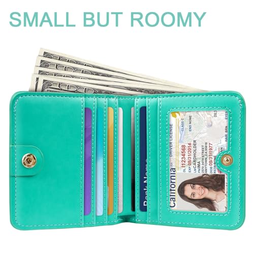 Image of Small Womens Wallet Thin Credit Card Holder Pocket Mini Purse | Compact Women Slim RFID Blocking Wallets Bifold Ladies Pocket Card Holders for Travel & Daily Use, Green Floral