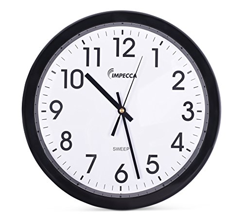 Impecca WCW12M1 12'' Non Ticking Sweep Movement Wall Clock, Black