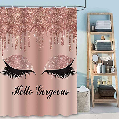 Sddser Hello Gorgeous Unicorn Eyelash Shower Curtain Sets, Pink Rose Dripsmakeup Lashes (Not Glitter) Bathroom Curtains, 60X72 Inch With 10 Free Hooks, Yllssd2297 #TOP3