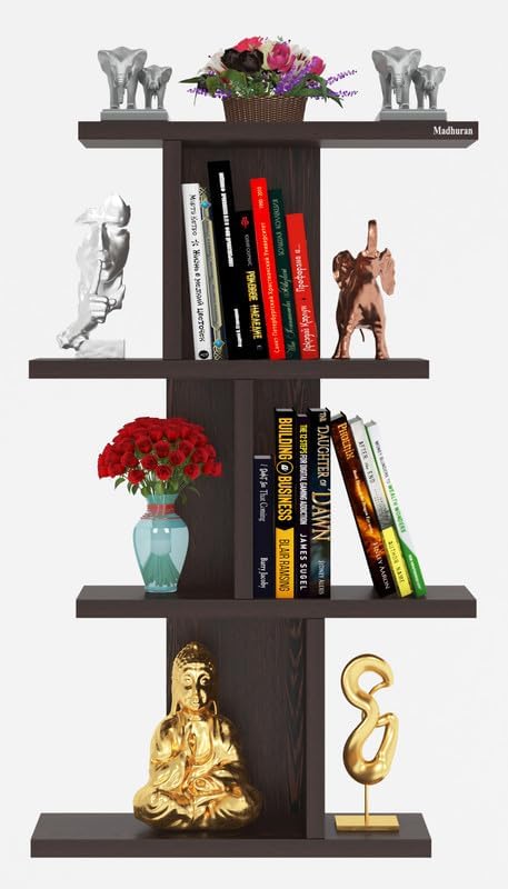 Engineered Wood Wall Mounted Ladder Shelf Racks Stand Tier 4 (Matte, Wenge) Bedroom Living Room Office Home Kitchen Furniture Hall Decorative Items Organiser