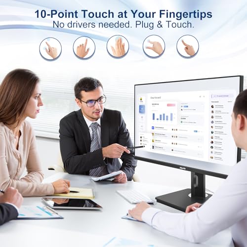 Image of Touch Screen Monitor, Touchscreen Monitor 27'' QHD 2560x1440 100Hz, Touch Screen Monitors w / 10-Point Touch, Built-in Speakers, Type C, VESA, Stylus Pen, Perfect for Bar, Gym, Business, Black