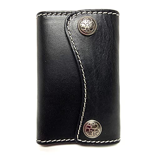 Rarestan Leder Schlüsseletui Vintage Schnappverschluss 6 Haken Leder Schlüsselhalter Leder Schlüsseletui Geldbörse - Schwarz Cover